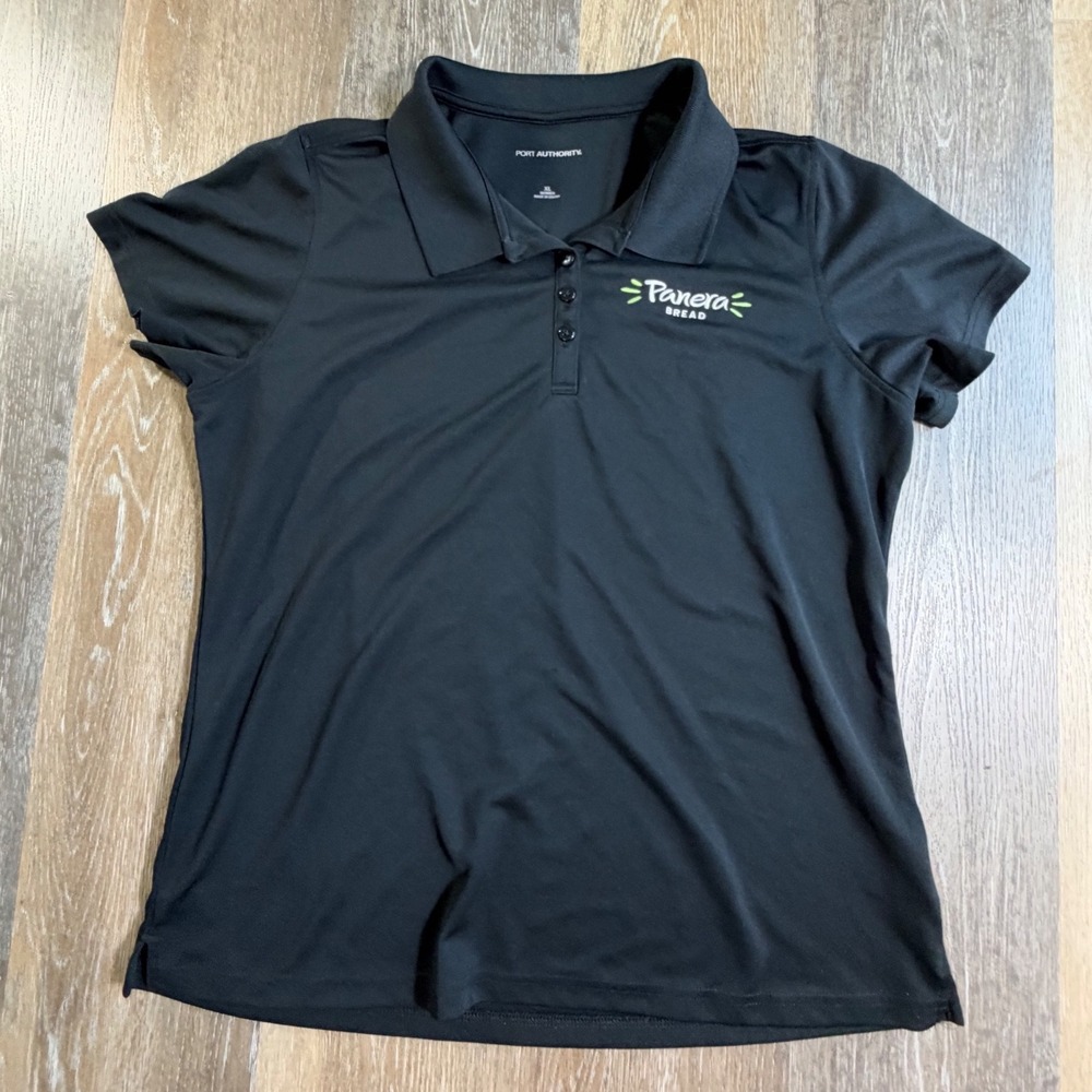 Port Authority Polo Shirt Women XL Black Panera Bread Logo Short Sleeve